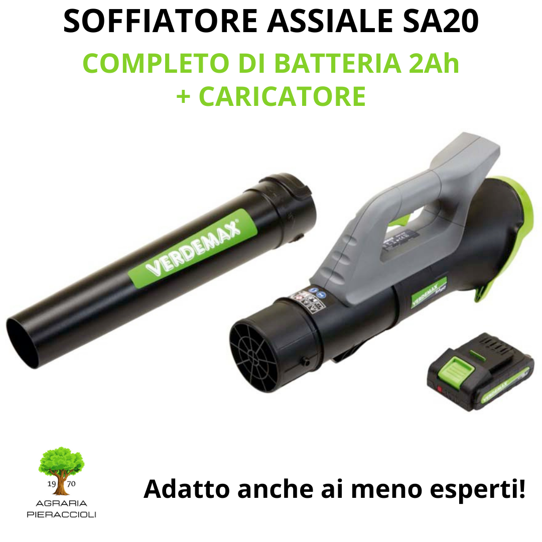 SOFFIATORE ASSIALE A BATTERIA 20V VERDEMAX SA20 + BATTERIA 2Ah e CARICABATTERIA0