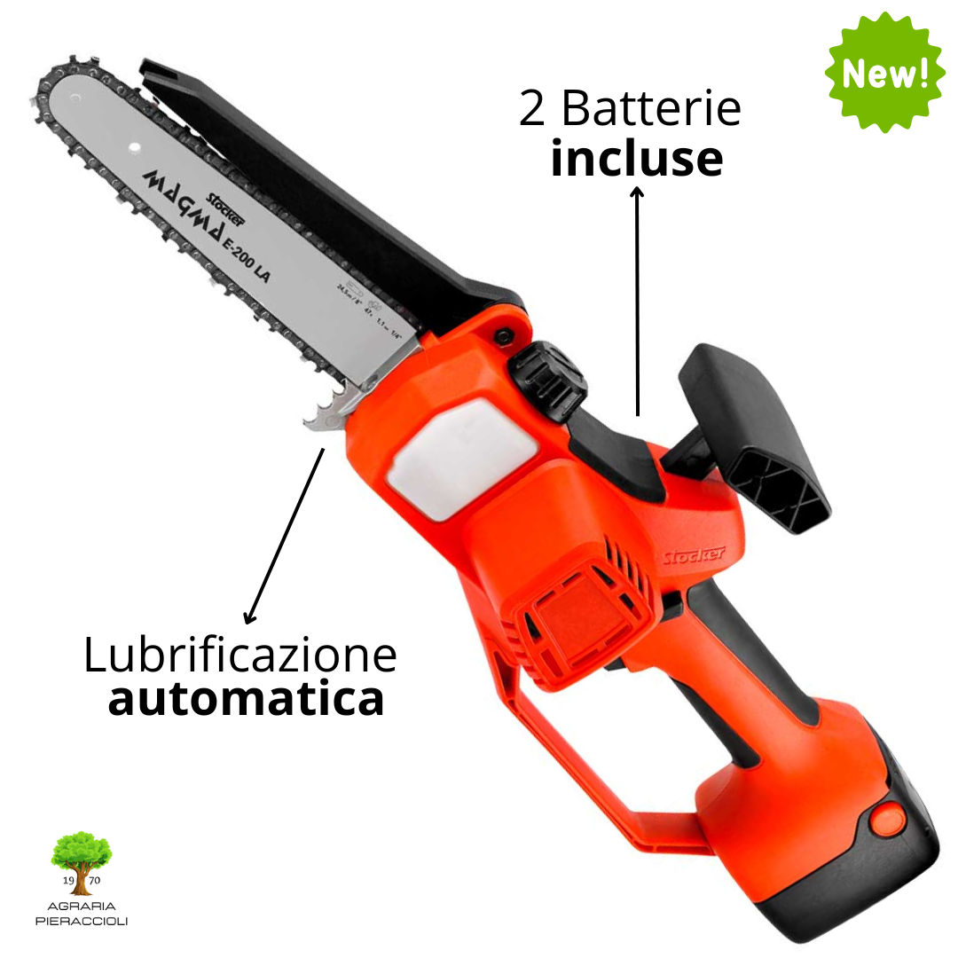 MOTOSEGA ELETTROSEGA STOCKER MAGMA E-200 LA 450W BARRA 20cm + 2 BATTERIE 2,6Ah0