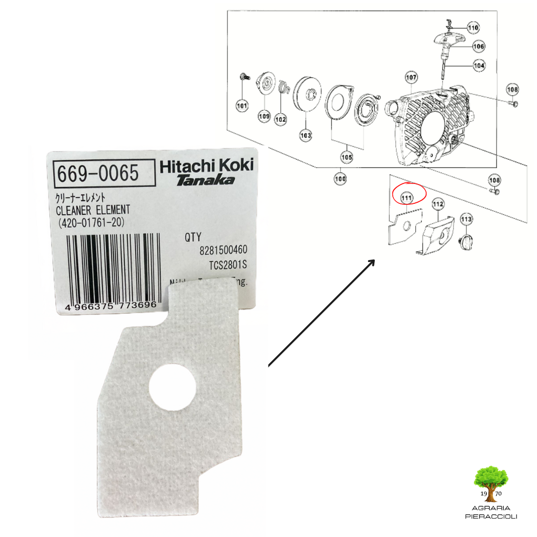 FILTRO ARIA ORIGINALE HITACHI 6690065 MOTOSEGA CS25EC S/SC TANAKA TCS 2801 S/SC0