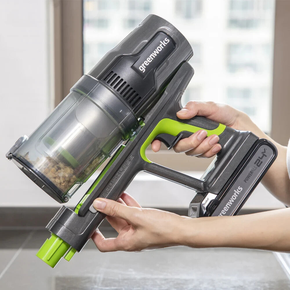 GREENWORKS SCOPA ASPIRAPOLVERE A BATTERIA 24V SENZA FILI + PIANTANA +6 ACCESSORI5