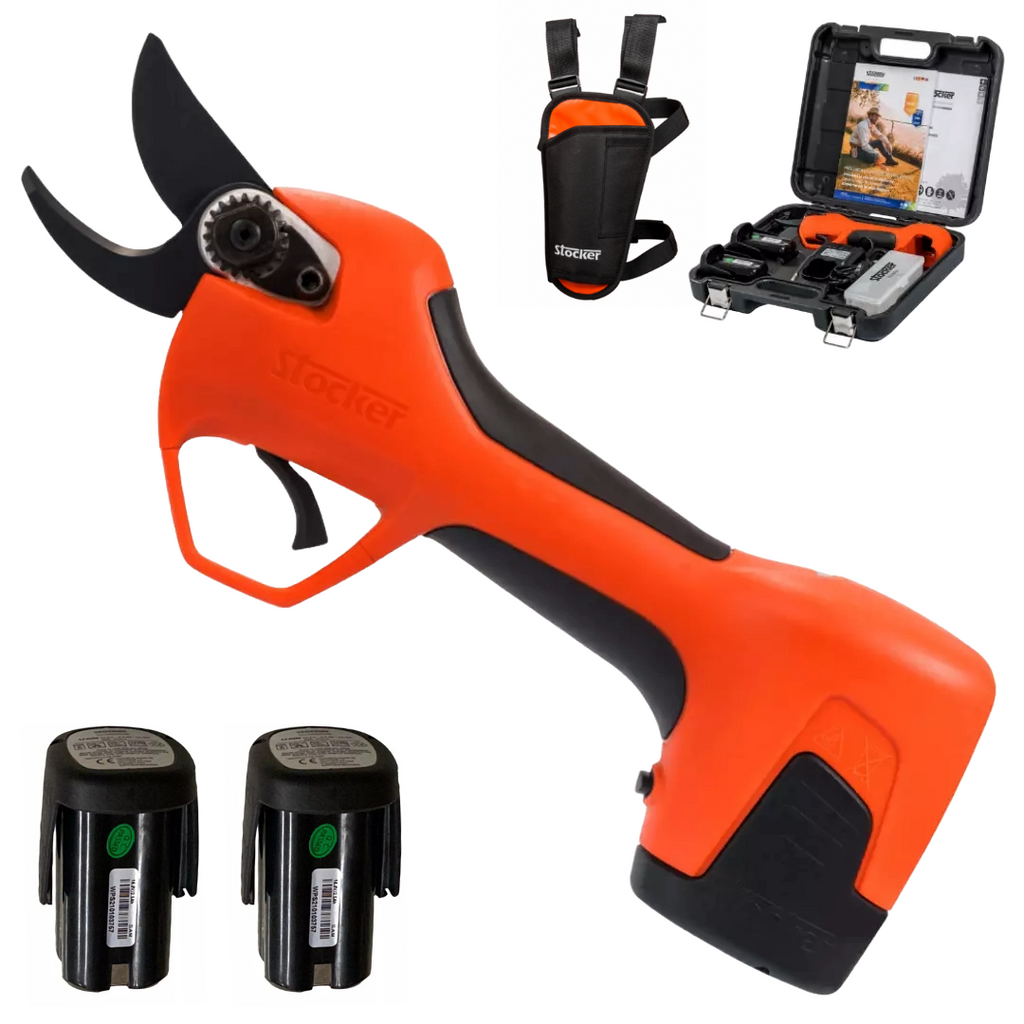 STOCKER VULCANO E-30 TP FORBICE DA POTATURA A BATTERIA + KIT 2 BATTERIE + FODERO1