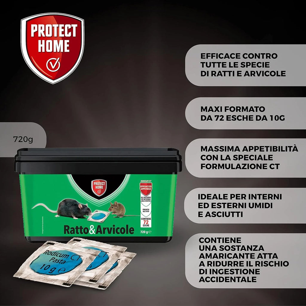 PROTECT HOME RODICUM CT PASTA 720g VELENO PER RATTI TOPI E ARVICOLE 72 ESCHE SBM1