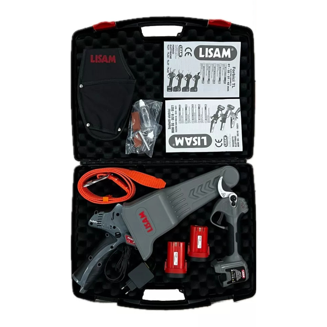 LISAM KIT COMBO FORBICE POTATURA TL 37 + ELETTROSEGA MINI SG + 2 BATTERIE 4,5Ah1