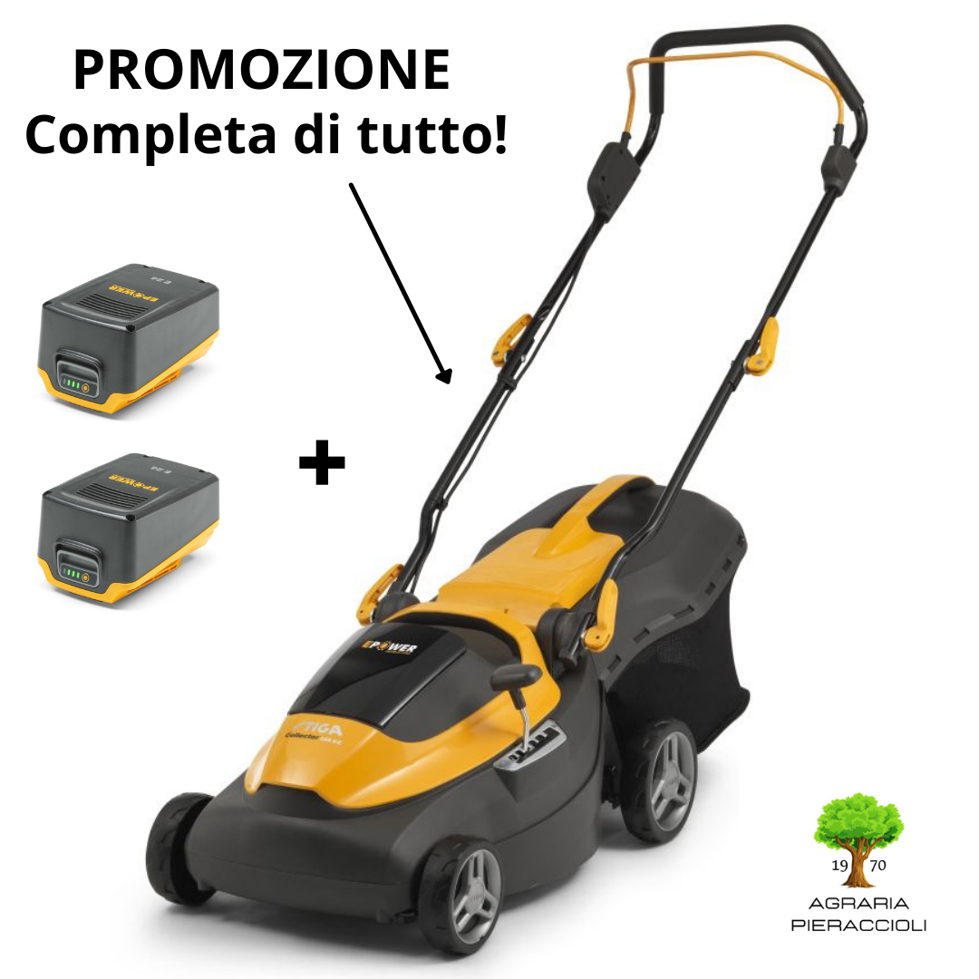 TOSAERBA RASAERBA STIGA COLLECTOR 140 AE KIT 2 BATTERIE 4Ah + CARICATORE DOPPIO0