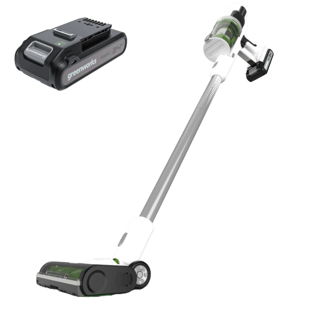 GREENWORKS SCOPA ASPIRAPOLVERE A BATTERIA 24V SENZA FILI + PIANTANA +6 ACCESSORI1