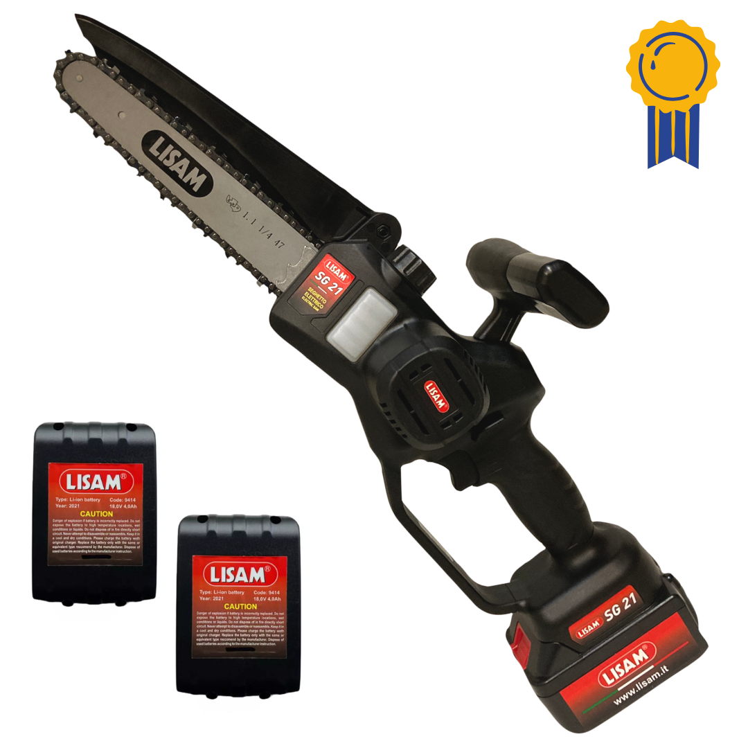 LISAM SG21  MOTOSEGA POTATORE SEGHETTO POTATURA  600W COMPLETA DI 2 BATTERIE 4Ah0