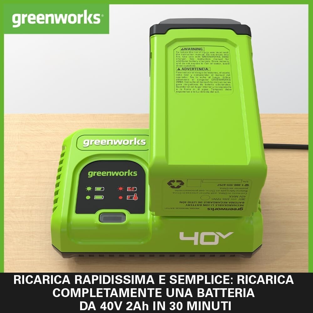 GREENWORKS G40CU5 CARICABATTERIE RAPIDO 5Ah ORIGINALE PER TUTTE LE BATTERIE 40V2