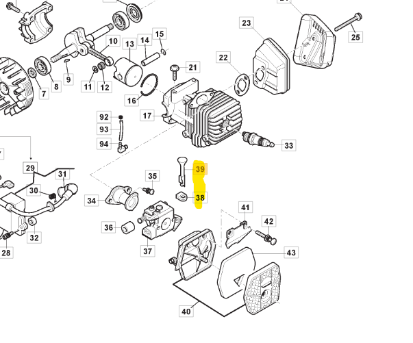 STIGA LEVA ARIA + GOMMINO LEVA 123315093/0 ALPINA CJ300-APR25-C25-A305-A2500-CP33