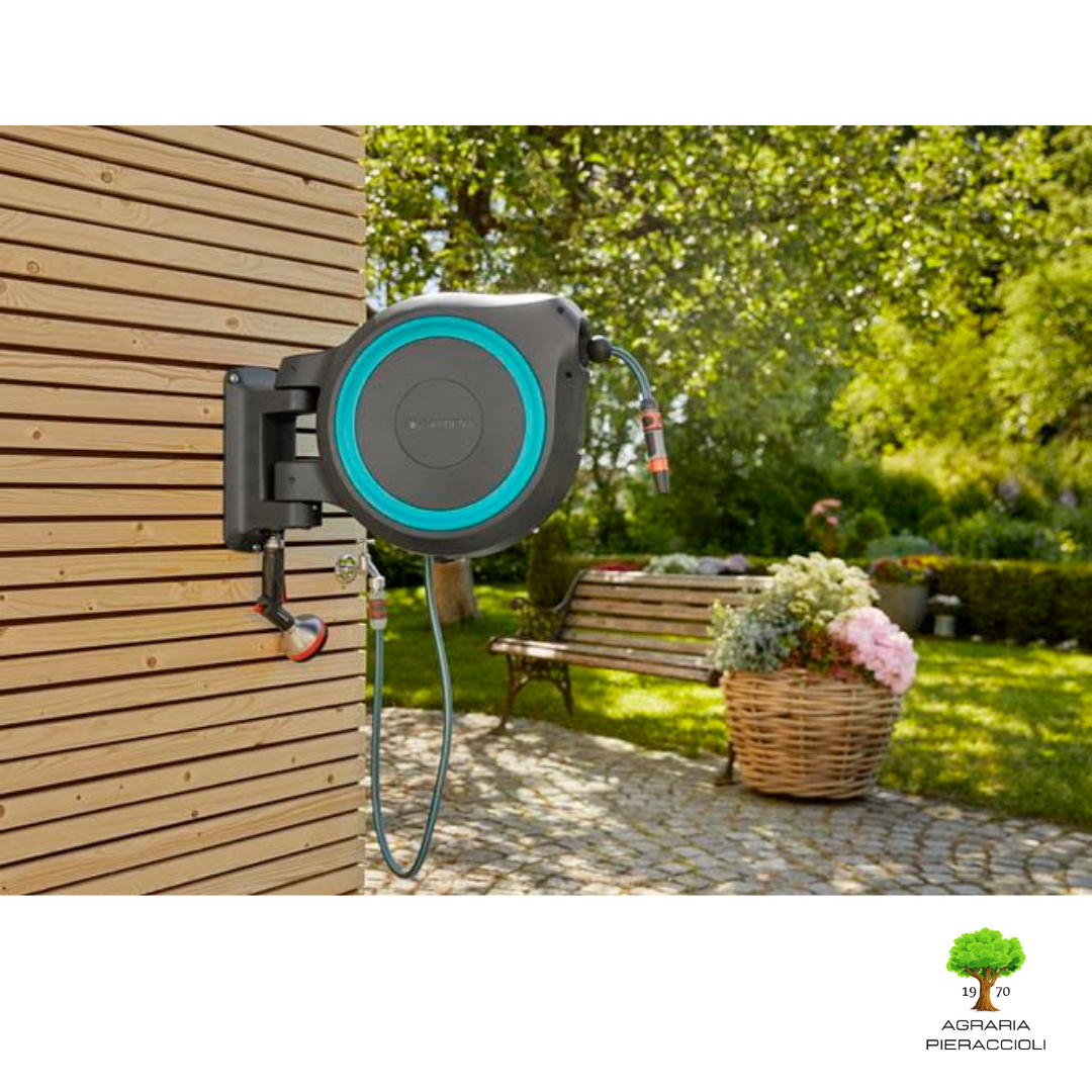 AVVOLGITUBO AUTOMATICO PARETE GARDENA RollUp M/L 18620-20 + TUBO DA 25mt Ø13mm 2