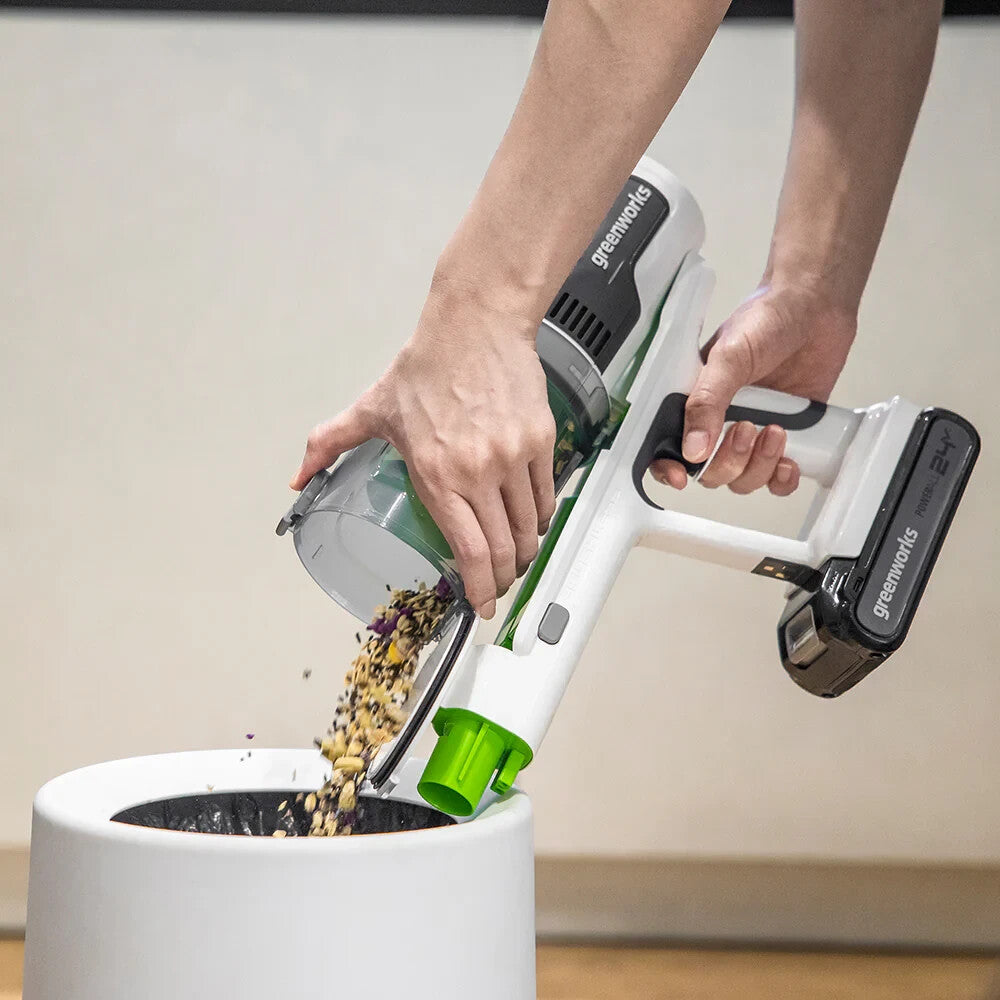 GREENWORKS SCOPA ASPIRAPOLVERE A BATTERIA 24V SENZA FILI + PIANTANA +6 ACCESSORI7