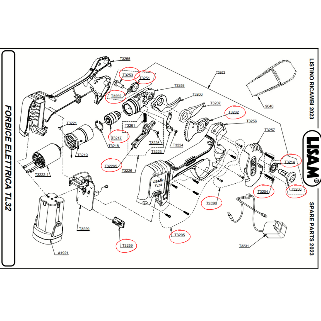 KIT RICAMBI ORIGINALI LISAM FORBICE TL32 TL37 PIGNONE INGRANAGGIO PENDOLARE VITI1