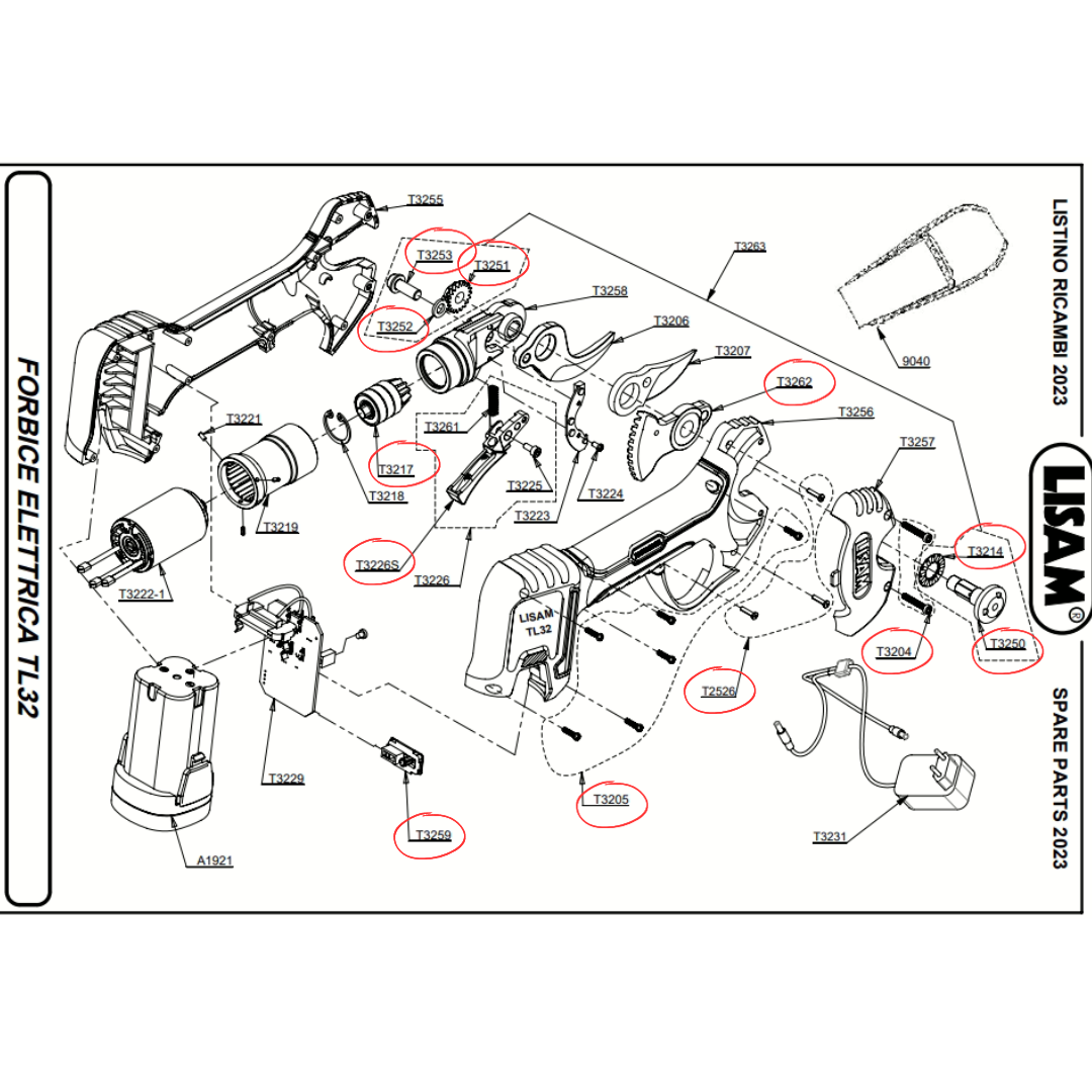 KIT RICAMBI ORIGINALI LISAM FORBICE TL32 TL37 PIGNONE INGRANAGGIO PENDOLARE VITI1