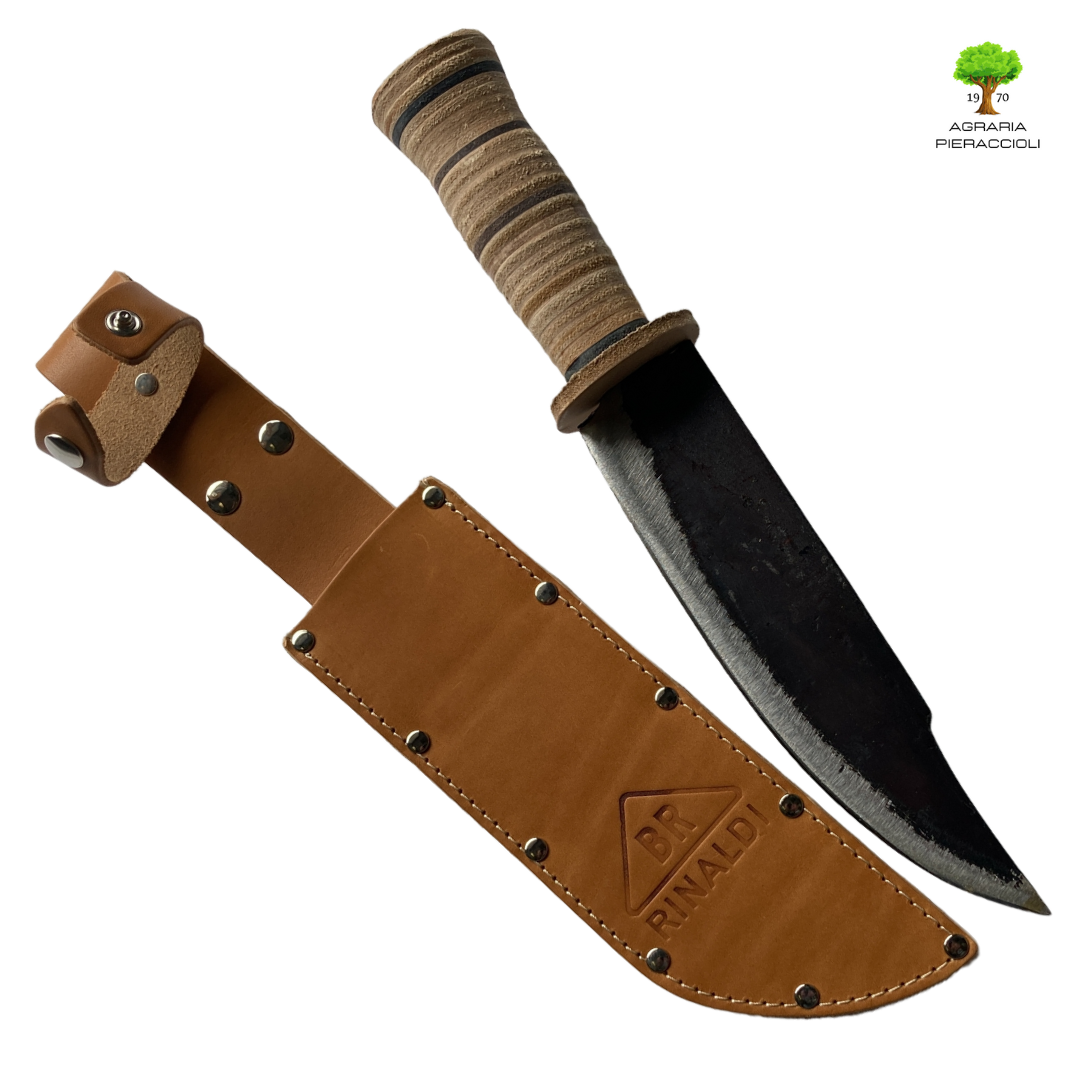 COLTELLO DA CACCIATORE RINALDI 240 IN ACCIAIO FORGIATO CON FODERO IN CUOIO0