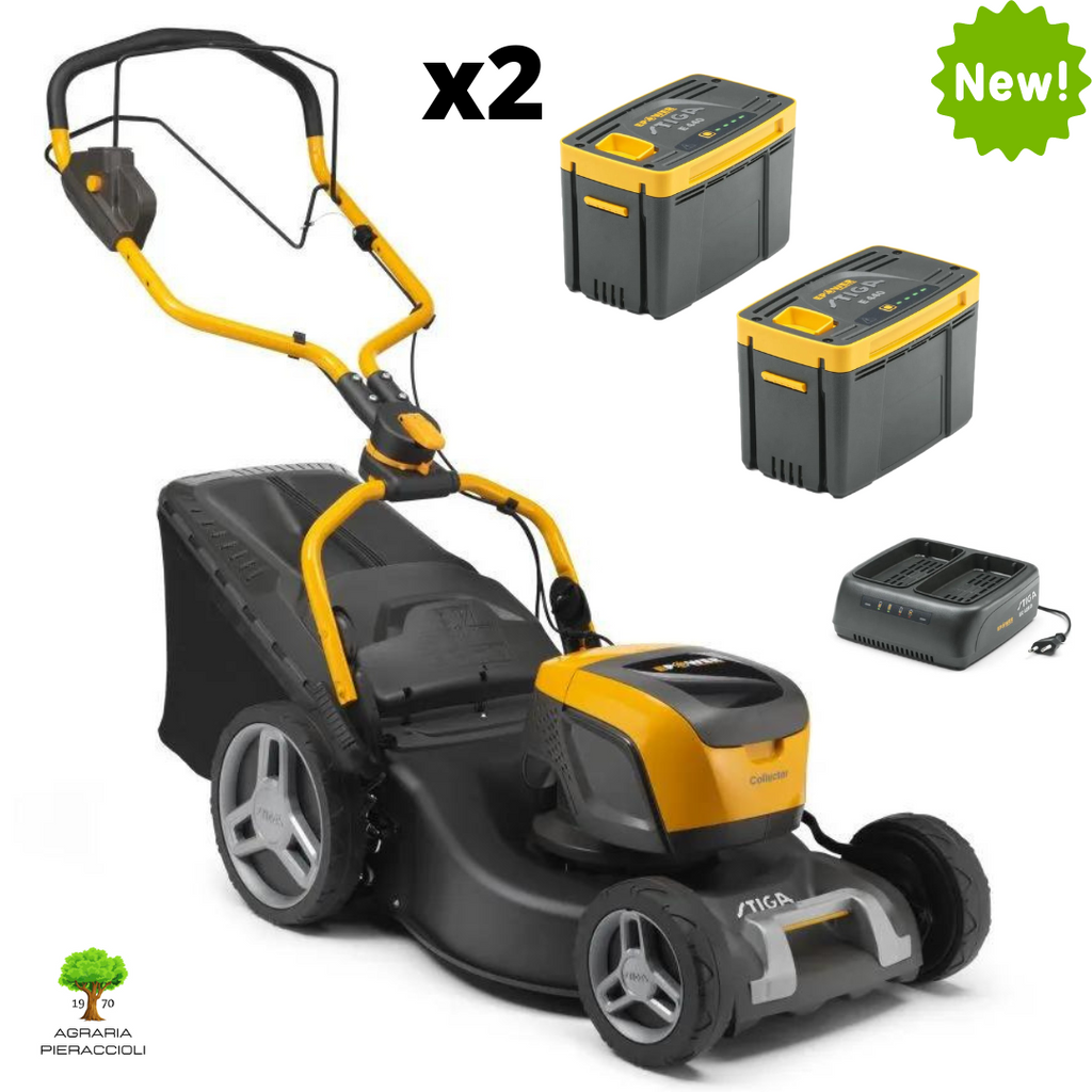 TOSAERBA A BATTERIA STIGA COLLECTOR 548e S 46cm 1.5kW SEMOVENTE CON 2 BATT 4Ah0