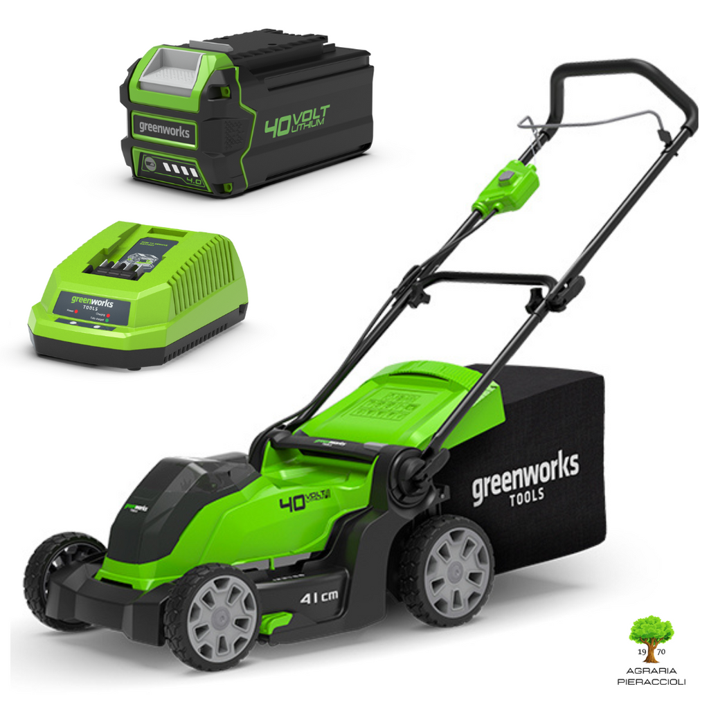 TOSAERBA RASAERBA A BATTERIA 40V GREENWORKS G40LM41 Ø41cm + KIT BATTERIA 4Ah 0