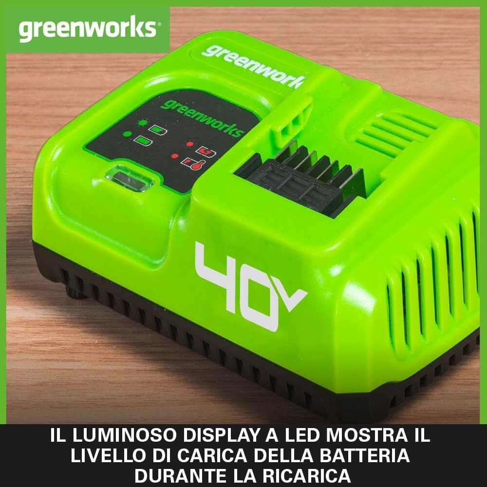 GREENWORKS G40CU5 CARICABATTERIE RAPIDO 5Ah ORIGINALE PER TUTTE LE BATTERIE 40V5
