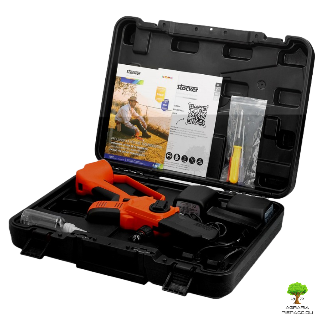 MOTOSEGA ELETTROSEGA STOCKER MAGMA E-100 LM 350W BARRA 8,8cm + 2 BATTERIE 2,6Ah2