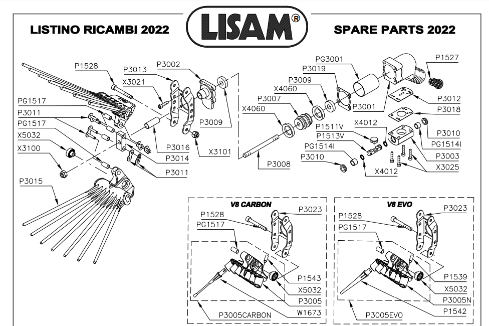 LISAM P3000 KIT COMPLETO RICAMBI ABBACCHIATORE V8 V8EVO V8TURBO V8CARBON MGTURBO3