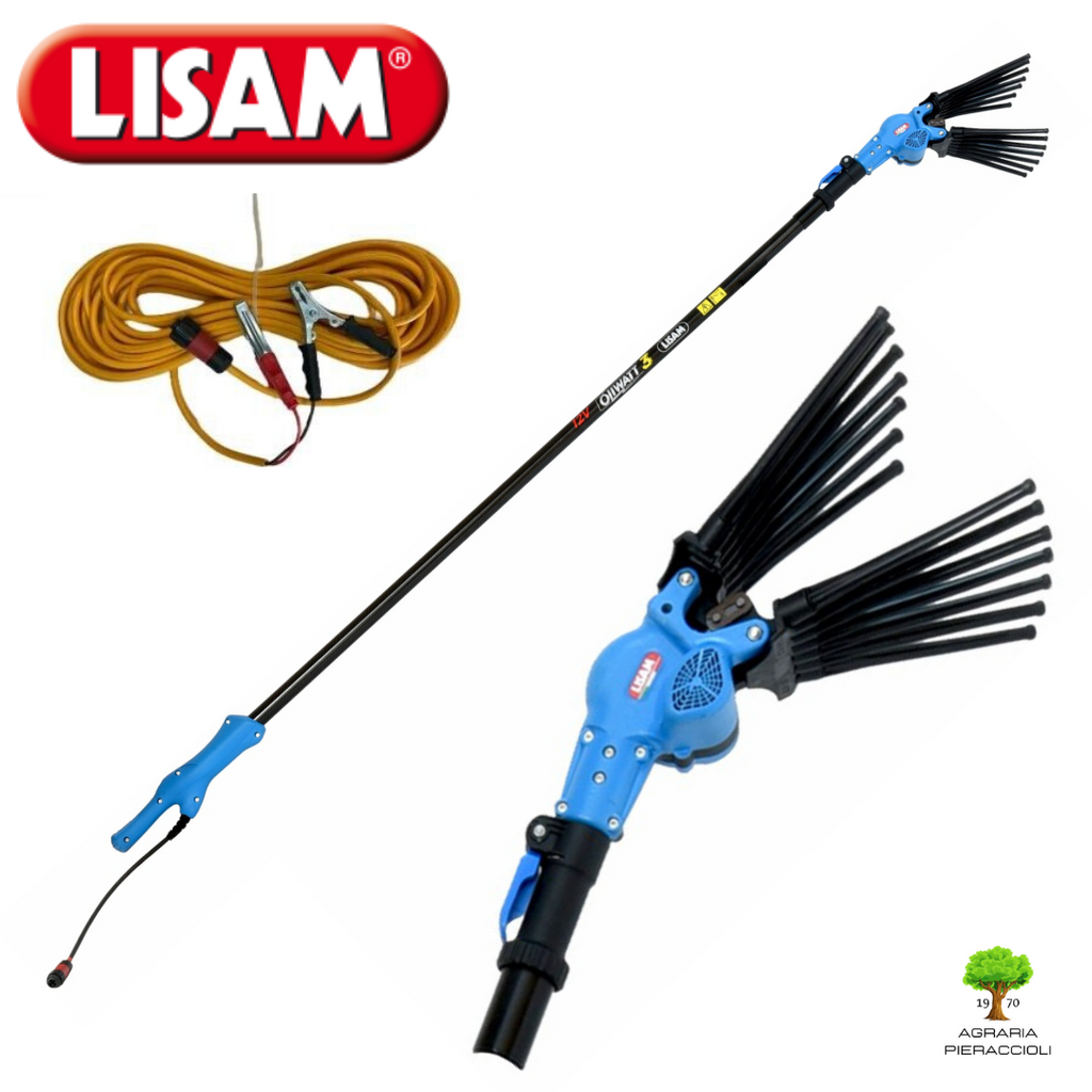 LISAM OLIWATT 3 ABBACCHIATORE SBATTITORE C/ASTA TELESCOPICA 3,3mt 12V + CAVO 15m0