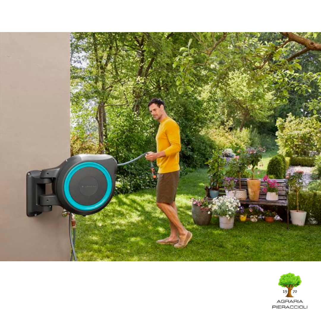 AVVOLGITUBO AUTOMATICO PARETE GARDENA RollUp M/L 18620-20 + TUBO DA 25mt Ø13mm 1