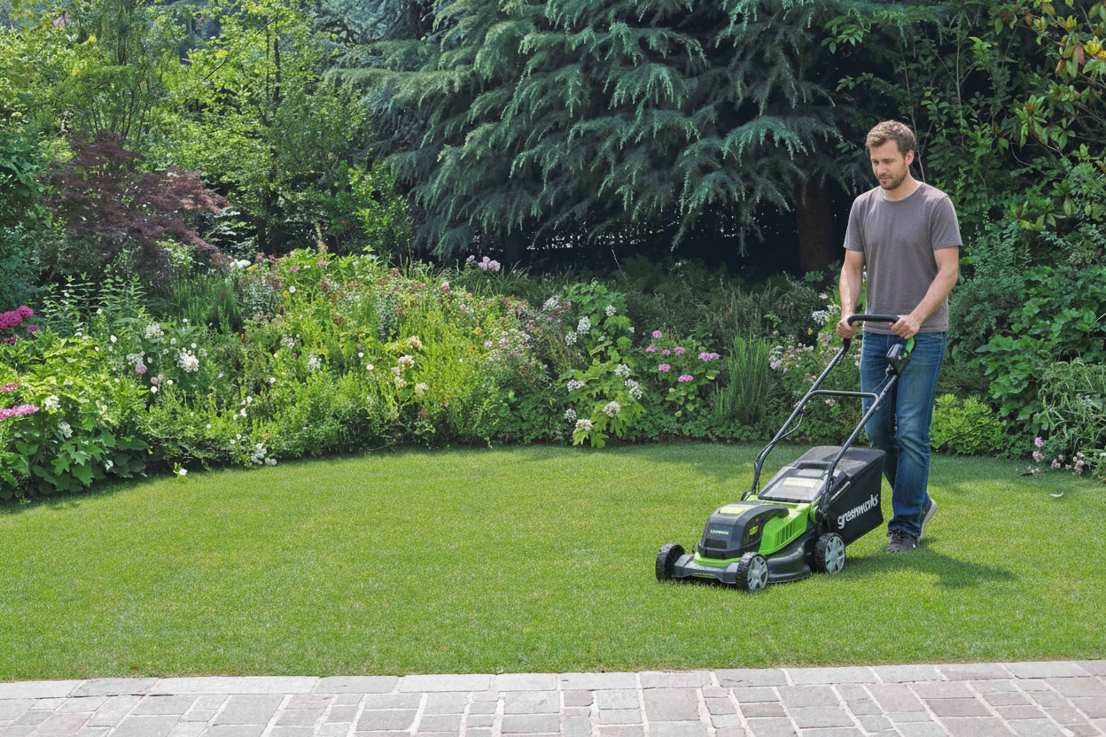 Giardino con tagliaerba